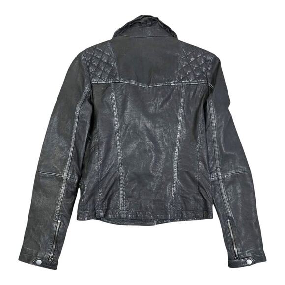 AllSaints Cargo Distressed Leather Biker Jacket Black/Gray EU 34, US 2 - Picture 10 of 14